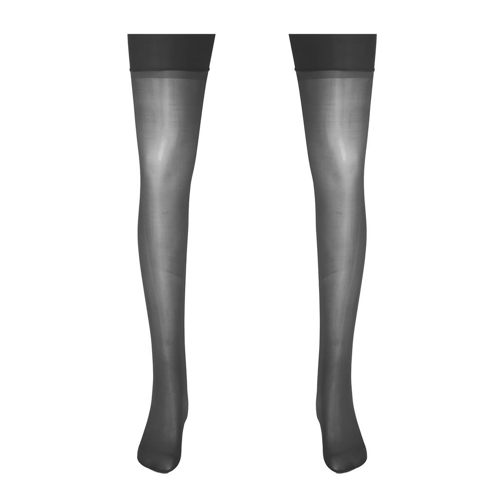 Mens Sheer Thigh High Stockings Glossy Stretchy Solid Color Thin Socks for Bold Fashion