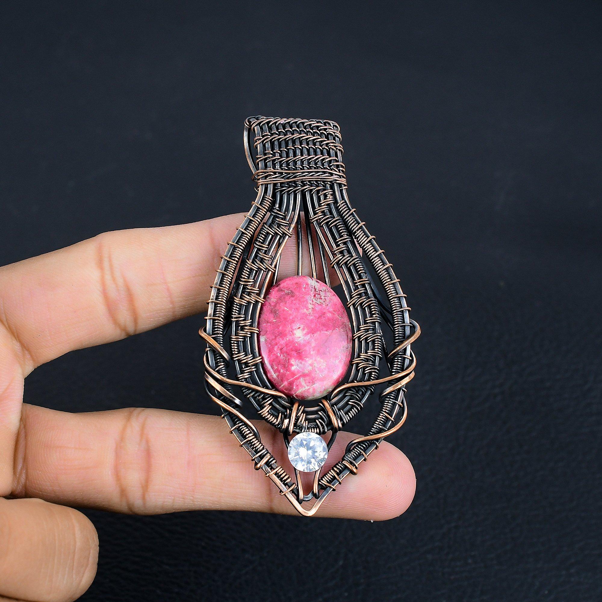 

Pink Thulite Pendant Gemstone Jewelry, 999 Copper Wire Wrapped Pendant, Handmade Jewelry Birthstone Pendant, Gift For Him 3.14 Inches