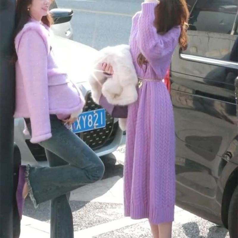 Purple French Twist Knitted Dress Base Sweater Dress Women