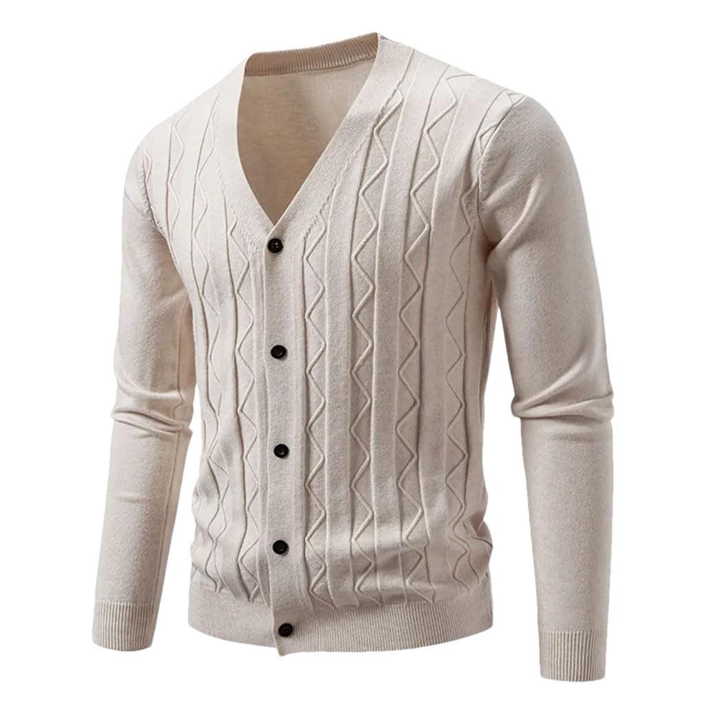 Mens Cardigan Sweater Casual Long Sleeve V Neck Buttons Down Cable Knit Shirts Textured Fall Winter Clothes