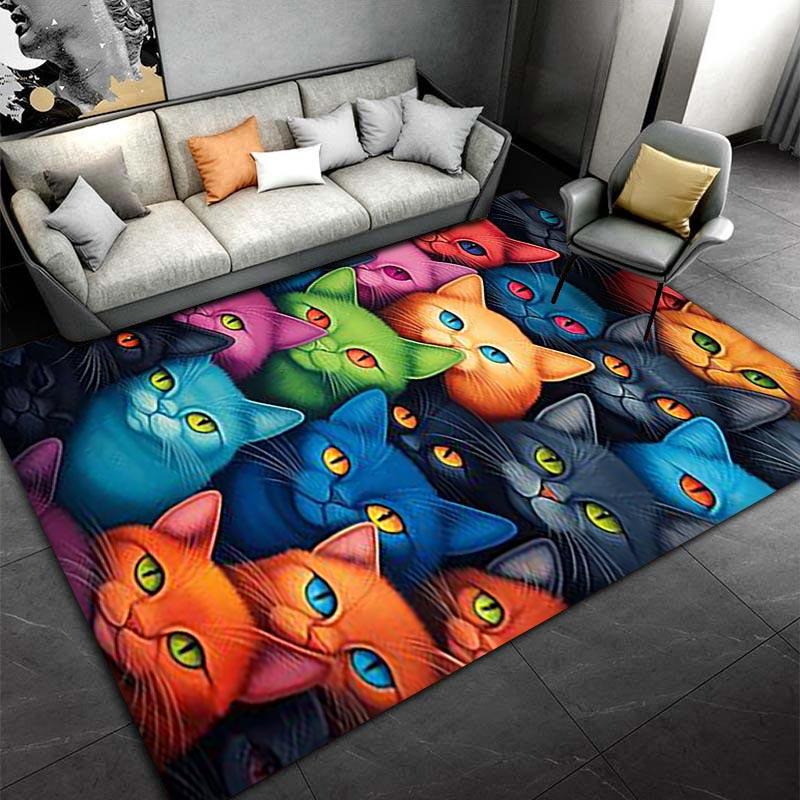 Colorful Cartoon Cats Pattern Carpet for Living Room or Bedroom Decor Suitable for use as an anti-slip for living room bedroom sofas