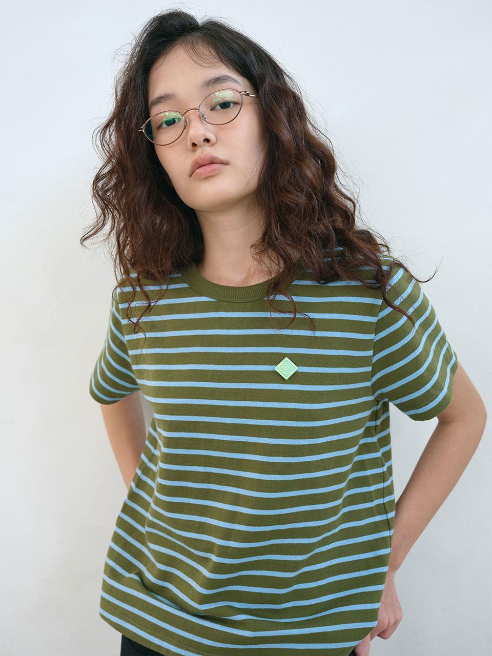 Enzo Blues Striped Classic T-Shirt (Olive) F
