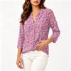 Camicia da Donna Vintage con Stampa Floreale Henley Collo a Bottoni Manica 3/4 in Misto Cotone Lino Top Casual Vestibilità Larga per l'Uso Quotidiano