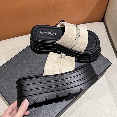 Fashion 8CM Summer Beach Sandals New 2025 Women Wedge Heels Slippers Ladies High Platform Chunky Slides Woman Outdoor Casual Flip Flop