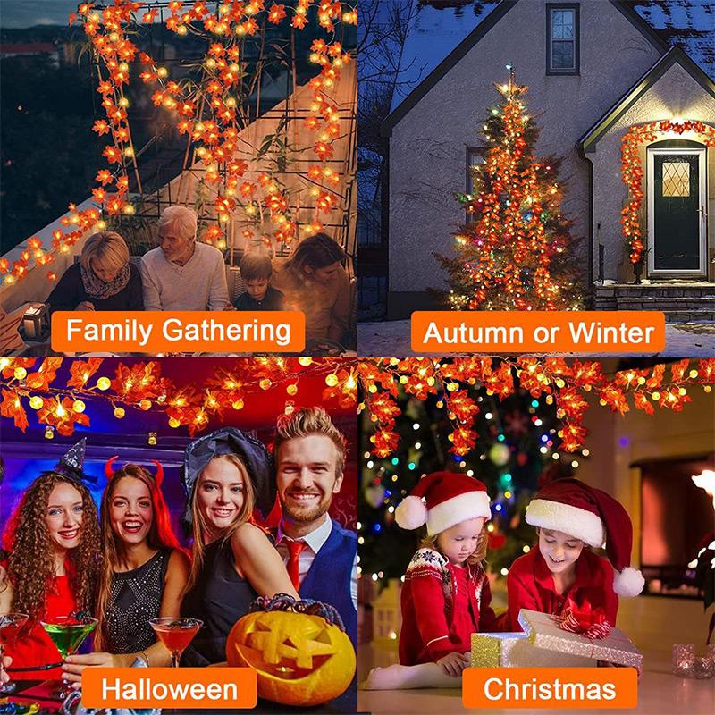 Christmas Decoration Artificial Maple Leaf Leaves LED Light String Lantern Garland Home Party DIY Halloween Decorations New Year