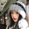 Fair Island Gray Jacquard Hairball Knitted Hat Women's Winter Thickened Warm Ear Protector Hat Small Face Cold Wool Hat