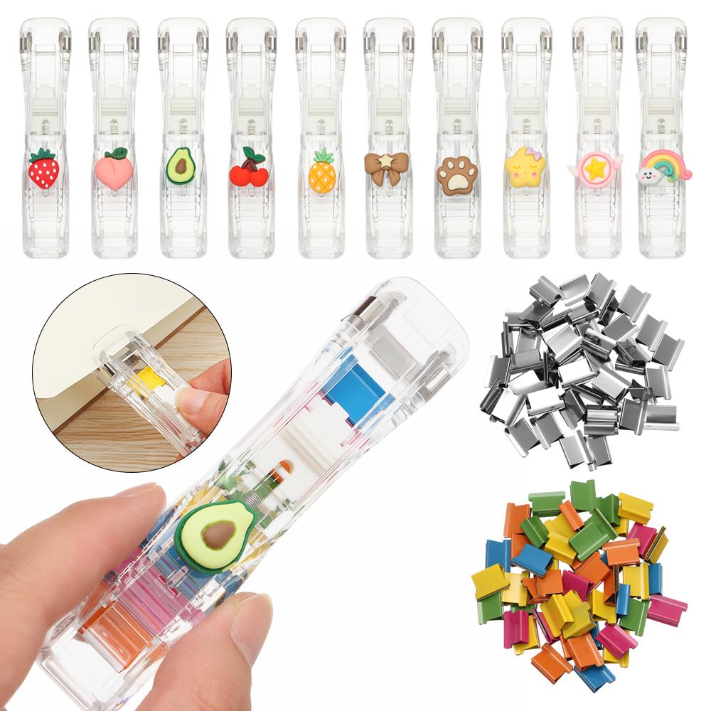 Neuer Push-Clip-Hefter Heftklammerentferner Binder Push-Clamp Bandspender Büroklammern Bürobedarf Set Desktop Supplies