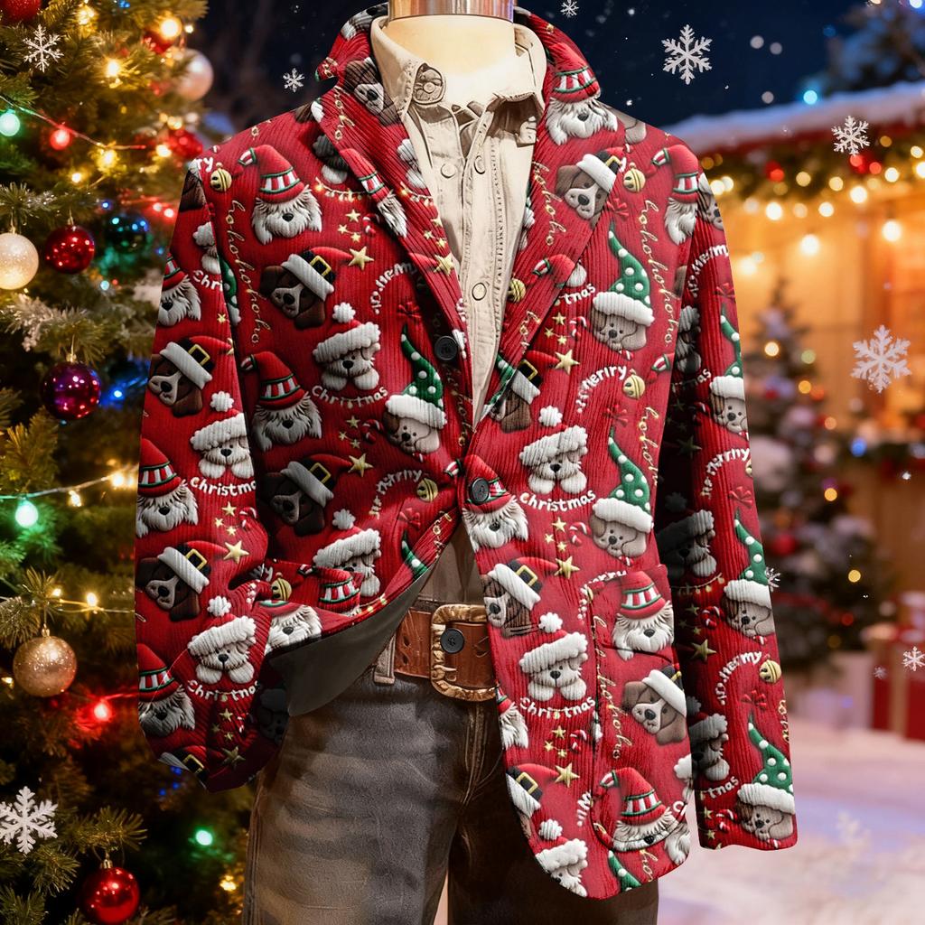 Herren Hässlicher Weihnachten Kord Warmtaschen Anzugjacke Strickjacke Herren Freizeitanzug