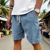 Men Shorts Elastic Waist Adjustable Leg Summer Corduroy Drawstring Wide Shorts with Pockets Loose Fit Casual