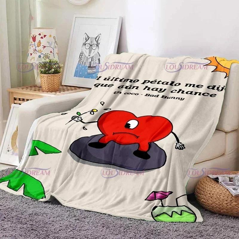 Cartoon Bad Bunny Coperta Coperte di flanella Musica pop latina Coperte calde in pile di peluche per biancheria da letto per divano adulto per tutte le stagioni
