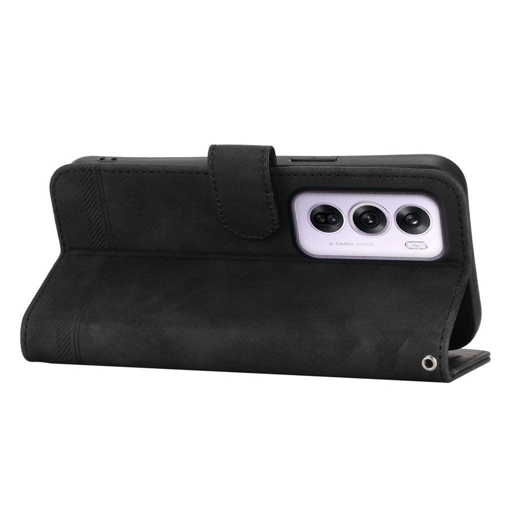 DIERFENG DF-03 For Oppo Reno12 Pro 5G (Global) Wallet Case Lines Imprint Leather Stand Phone Cover