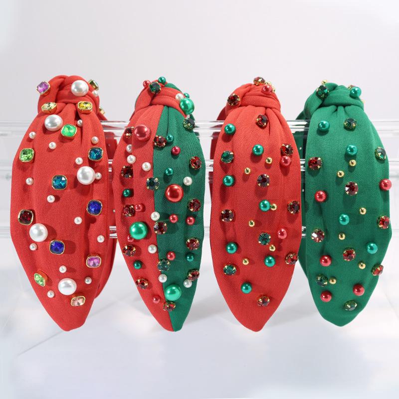 

Трансграничная рождественская и новогодняя повязка на голову с узлом из страз и жемчуга - Универсальный и модный аксессуар для волос Green