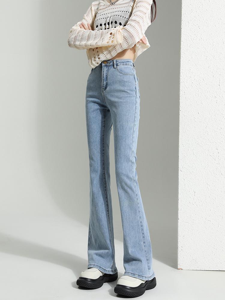 

Женские светло-голубые джинсы клеш с завышенной талией и стройнящим эффектом - Новинка сезона Весна/Осень 2024 Extra Small