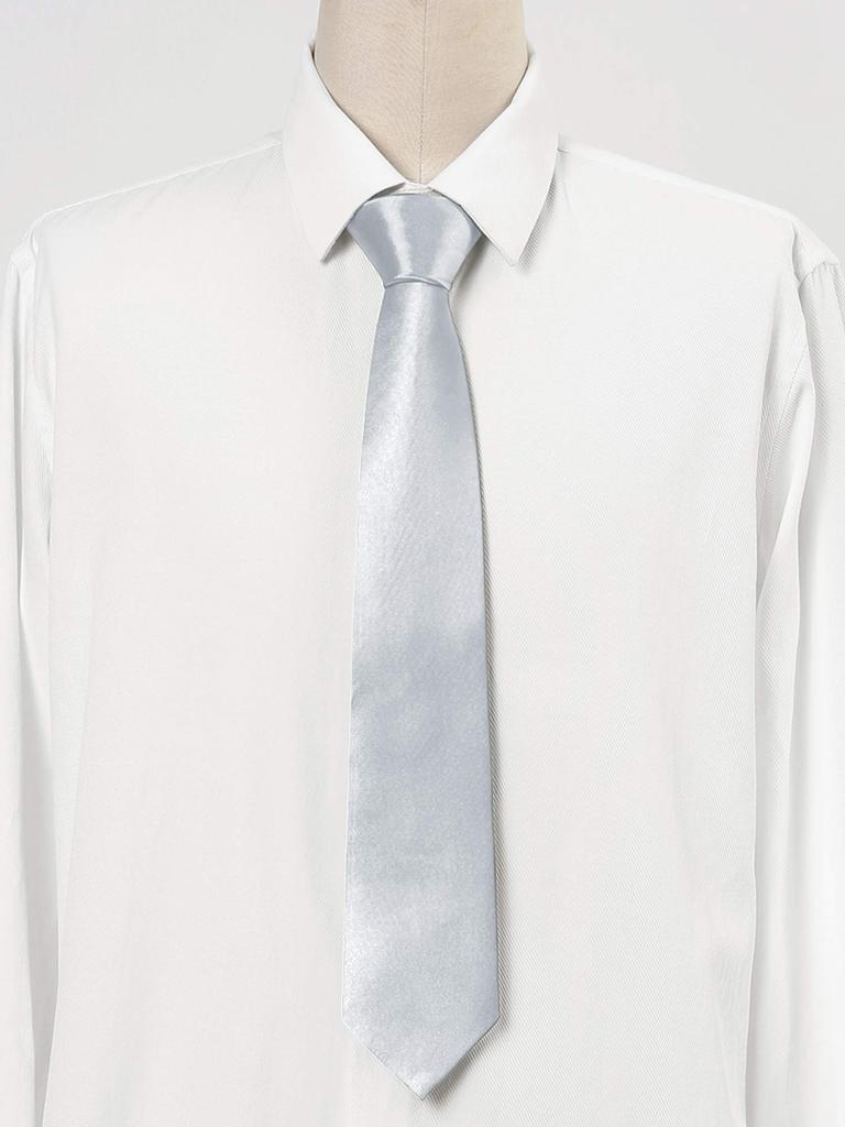 [Allegra K] Plain Tie, Regular Tie, 8cm, Glossy, Formal, Casual, Business, Wedding, Men's, Silver, 8cm