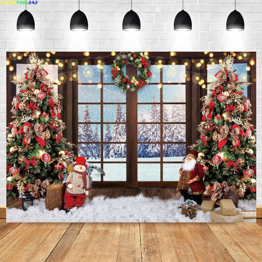 Christmas Backdrop for Photography Xmas Tree Winter Snow Forest Snowflake Natural Scene Baby Portrait Photo Background Studio