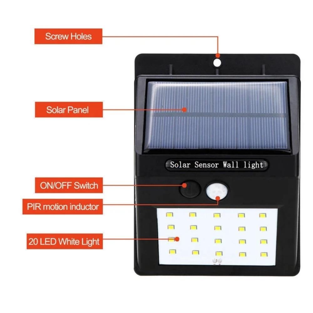 Outdoor Solar Light 20 LED 3 Light Modes Solar Flood Light with Motion Sensor Solar Wall Light for Patio Garden Fence