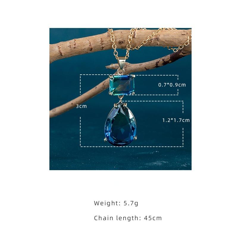BELLA BOX Luxury Cubic Zirconia Necklaces With Sky Blue Stone Simple Stylish O Chain Pendant Necklace Trendy Jewelry For Women