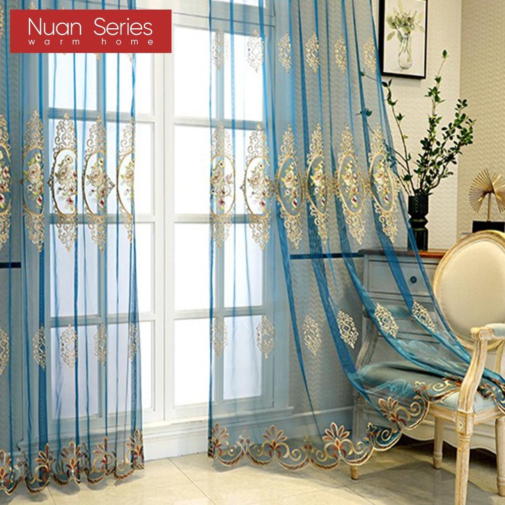 1 Stück Nuan Serie Europäischer Luxus Klassisch Bestickter Voile Vorhang Transparent Tüll für Wohnzimmer Schlafzimmer Balkon Fenster Heimdeko