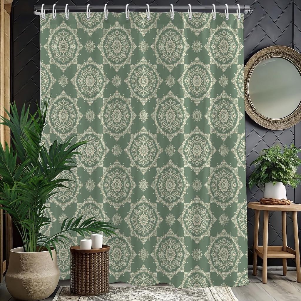 Bohemian Shower Curtain Sage Green Shower Curtain Sage Bathroom Curtain Green Shower Curtain With 12 Hooks