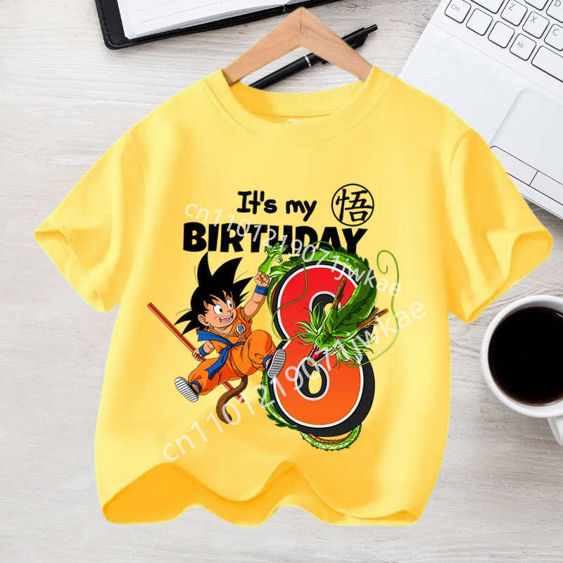 Boy Girl Clothes Anime Short Sleeve Kids White Loose Gift Dragon Ball Goku T-shirt Cotton for Children Birthday Figure Tee Top
