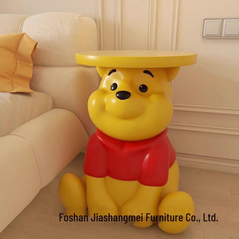 Ornamento de Chão Amarelo do Ursinho Pooh Desenho Animado e Mesa de Cabeceira com Armazenamento