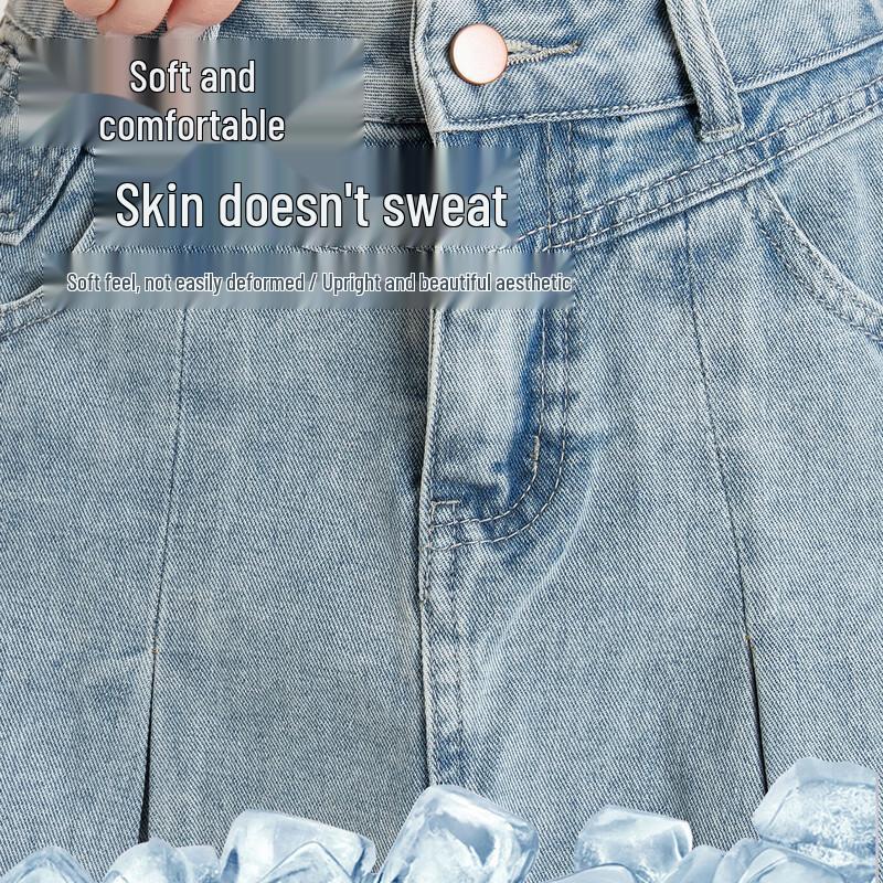 Baleno American Retro Washed Denim A-line Pleated Skirt