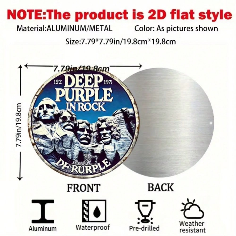 

Vintage Deep Purple 1972 Rock Band Metal Tin Sign Wall Decor Plaque TYA23889-20x20cm різнокольоровий