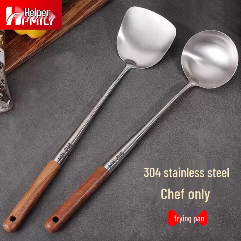 304 Stainless Steel Stir-fry & Soup Spoon with Wooden Handle