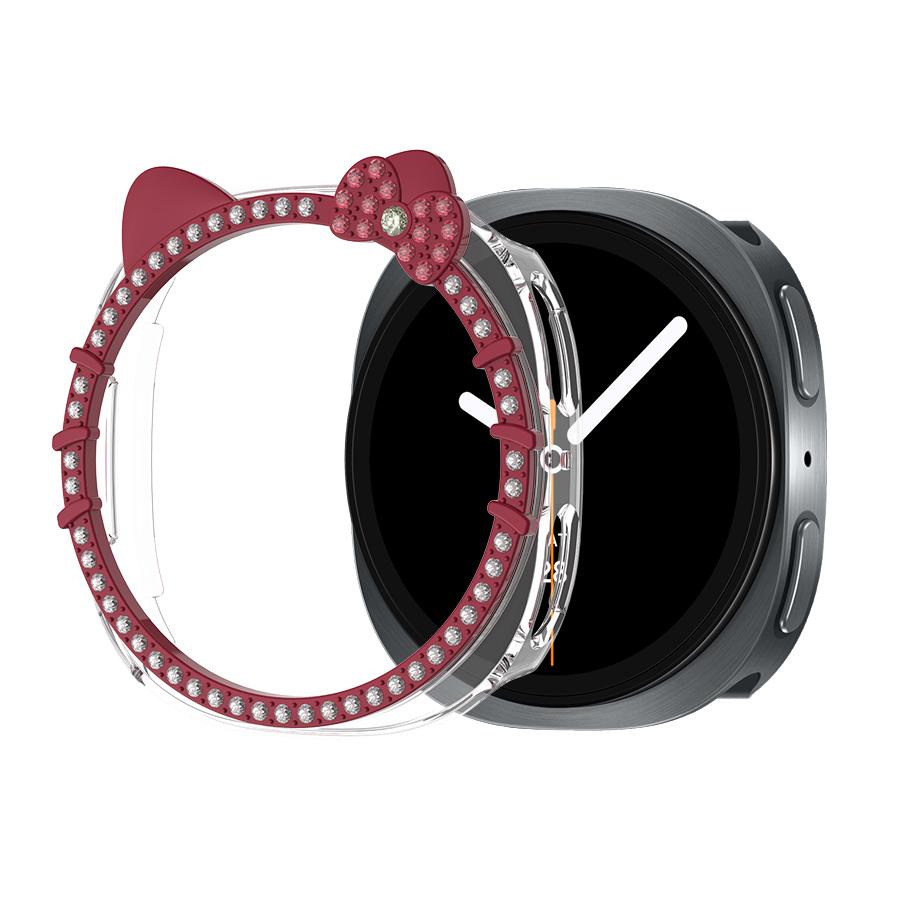 Bling Cat Ear Glitter Case for Samsung Galaxy Watch 8 40mm 44mm Women Crystal Rhinestone Bezel Protective Cover