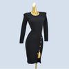 Export Single Round Neck Long Sleeves Silm Package Hip Bifurcated Rivet Buckle Dress Export Quality Soft Glutinous Elastic Knitting Sweater