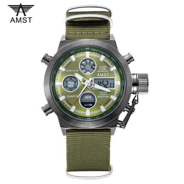 AMST Men Watch Top Luxury Brand Red Big Dial Sport Watches Mens Chronograph Quartz Wristwatch Date Male Clock Relogio Masculino
