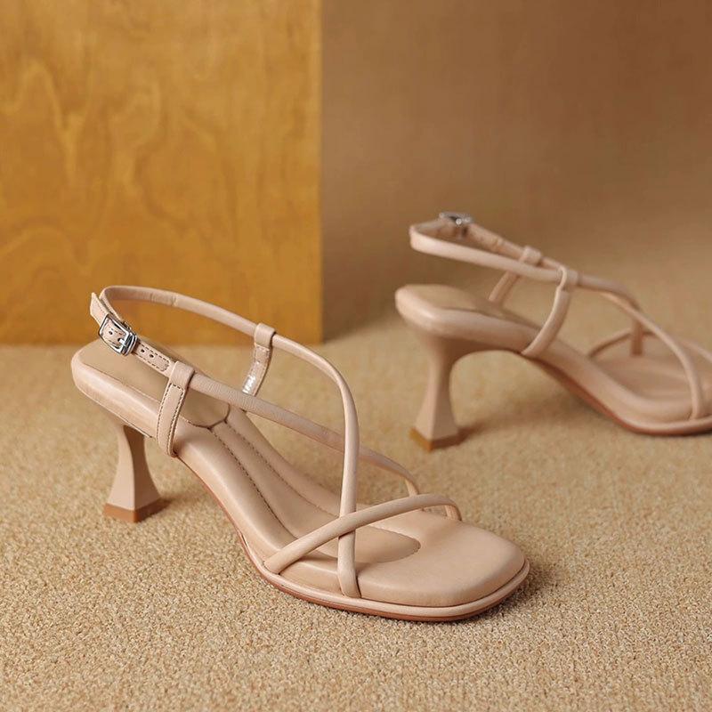 

Мода 2025 Лето Новые Сандалии Женские Летние Верхняя Одежда Тонкие Каблуки Мягкая Подошва Французские Изысканные Высокие Каблуки 40