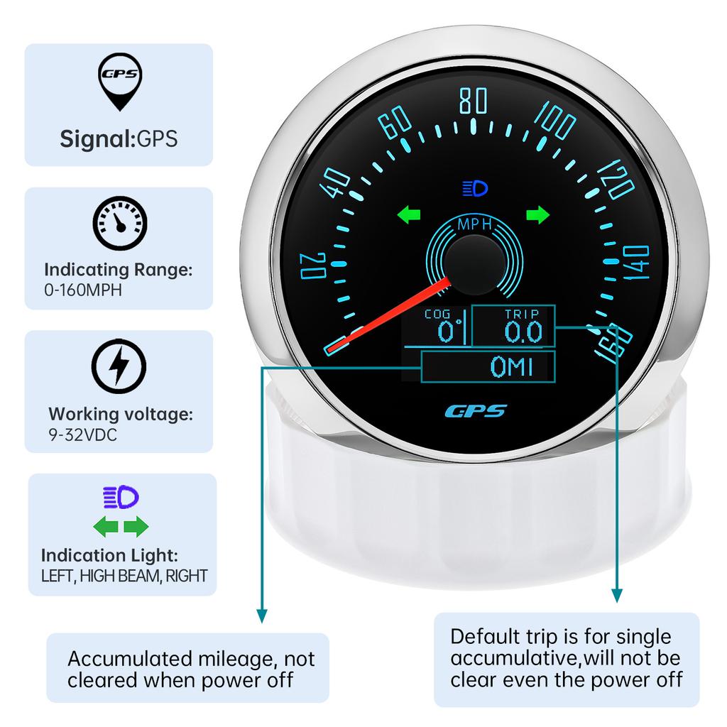 Waterproof Digital 85MM GPS Speedometer With GPS Antenna 0-160MPH 0-200KMH 7 Colors LED Backlight Odometer Gauge for 12V24V
