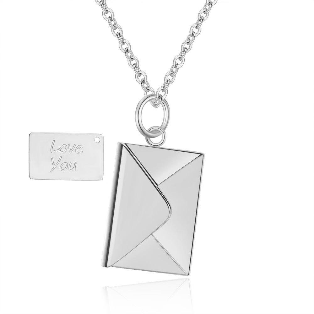 20mm Stainless Steel Engravable Envelope Couple Necklace with Clavicle Chain