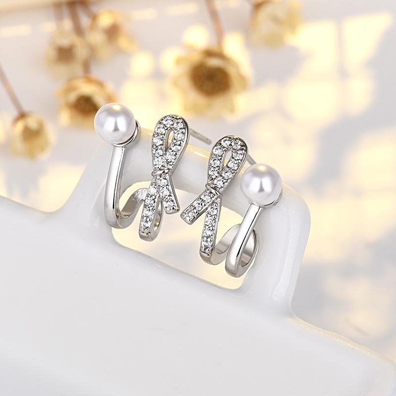 

Korean Design Sense French Silver Needle Pearl Earrings Fashion Personality Temperament Simple Everything Matching Studs срібний