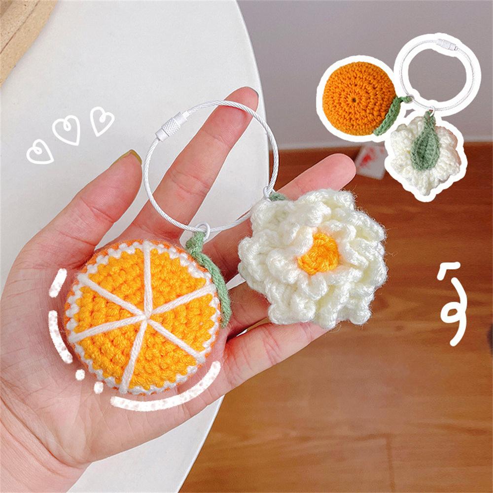 Handwoven Wool Knitting Keychain Pendant With Orange Strawberry Banana Sunflower Creative Bag Backpack Car Hangings Decoration