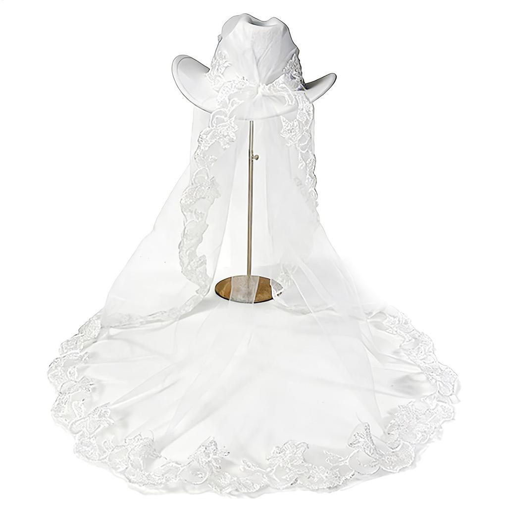 Bride Cowgirl Hat with Veil Bachelorette Party White Headwear Bride Cowboy Hat Bachelorette for Wedding Women Beach Summer Girls