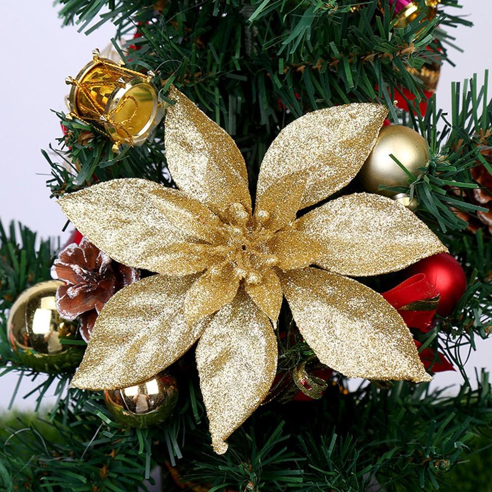 9cm Glittery Poinsettia Flowers Hanging Decoration for Christmas Tree