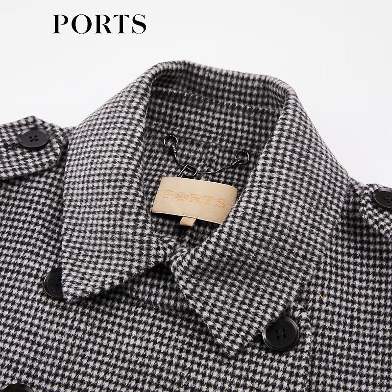 PORTS Women's Black-Grey Autumn/Winter Mid-Length Overcoat