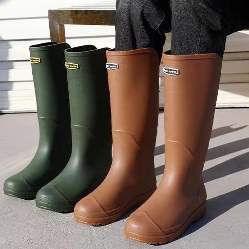 High tube rain shoes men's and women's non-slip waterproof shoes thick sole wear-resistant long tube water boots outdoor wading rubber shoes fashion