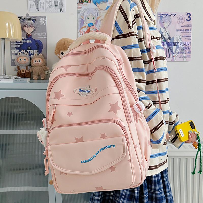 Print Star Letter Pattern Backpack With Multiple Compartments For Teens Girls