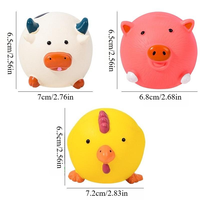 Pet Latex Molar Teeth Cleaning Toy - Squeaky Pig/Chicken/Ox Head Ball Safe Durable Teeth Stain Remover, Dog Chew Toy