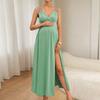 Women's Lace Shoulder Strap Pregnant Women's Long Dress Deep V Split Pregnant Women's Dress