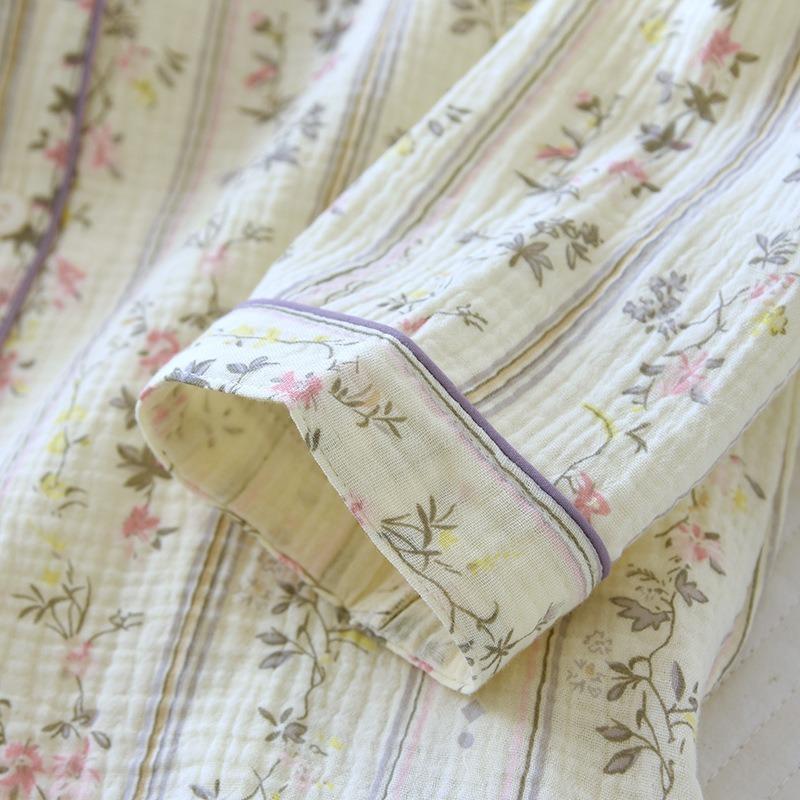 2026 New Women's Spring and Autumn Pajama Set 100% Cotton Crepe Soft Thin Long Sleeve Long Pants Home Clothes Two Piece Set