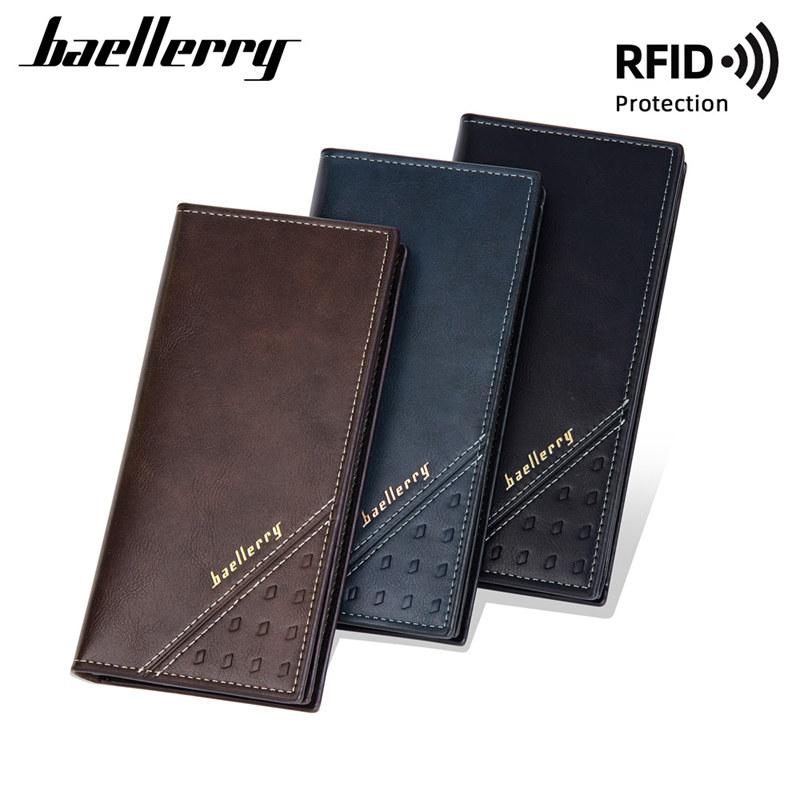 Baellerry RFID Ochrana Dlouhé Peněženky Vintage Design Pánská Držitel Karet Bifold Peněženka Peněženka