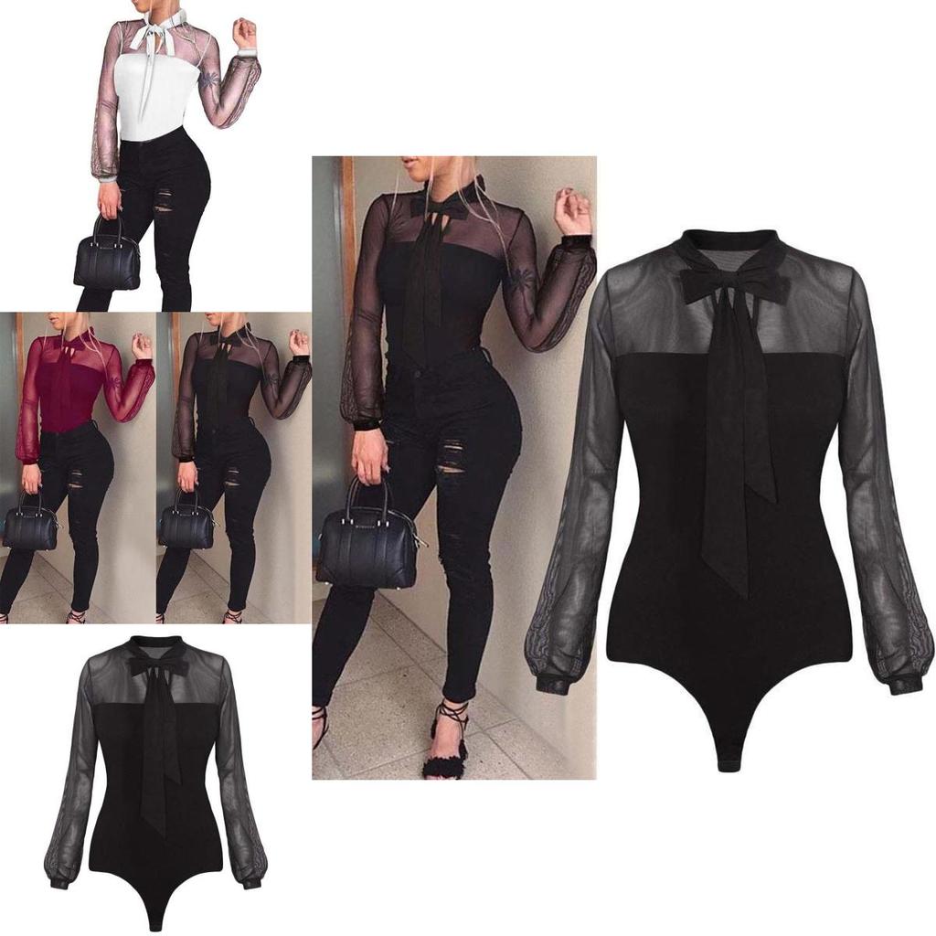 Long Women Sleeve Sexy Stretch Bodycon Bodysuit Tops Casual Leotard Plain Shirt