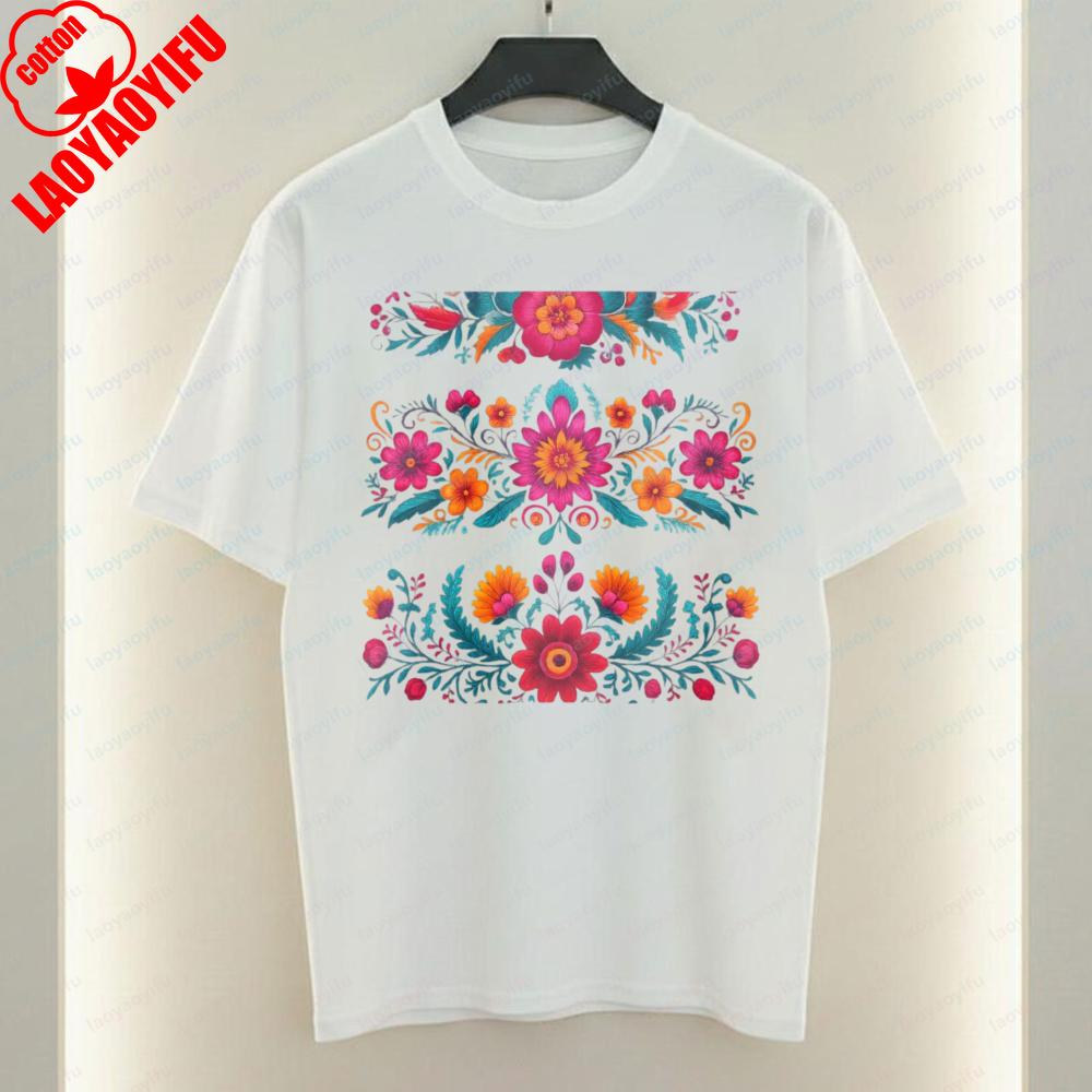 Oaxaca Floral Tee Traditional Mexican Heritage Cultural Pride Printed Tshirt Festival Travel Casual Style Cotton Tops for Women