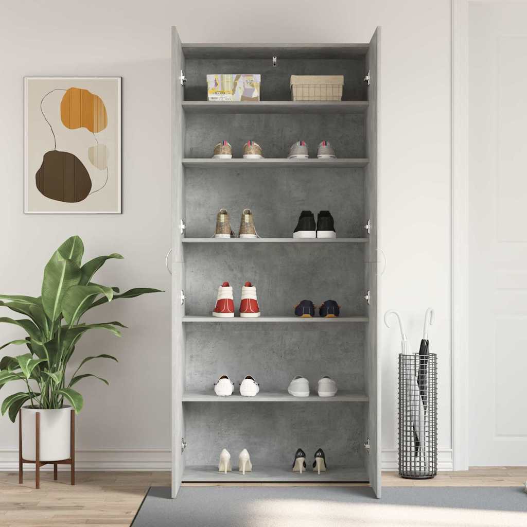 Shoe Cabinet with Shelf Gray 80 x 35.5 x 180 cm Engineered Wood