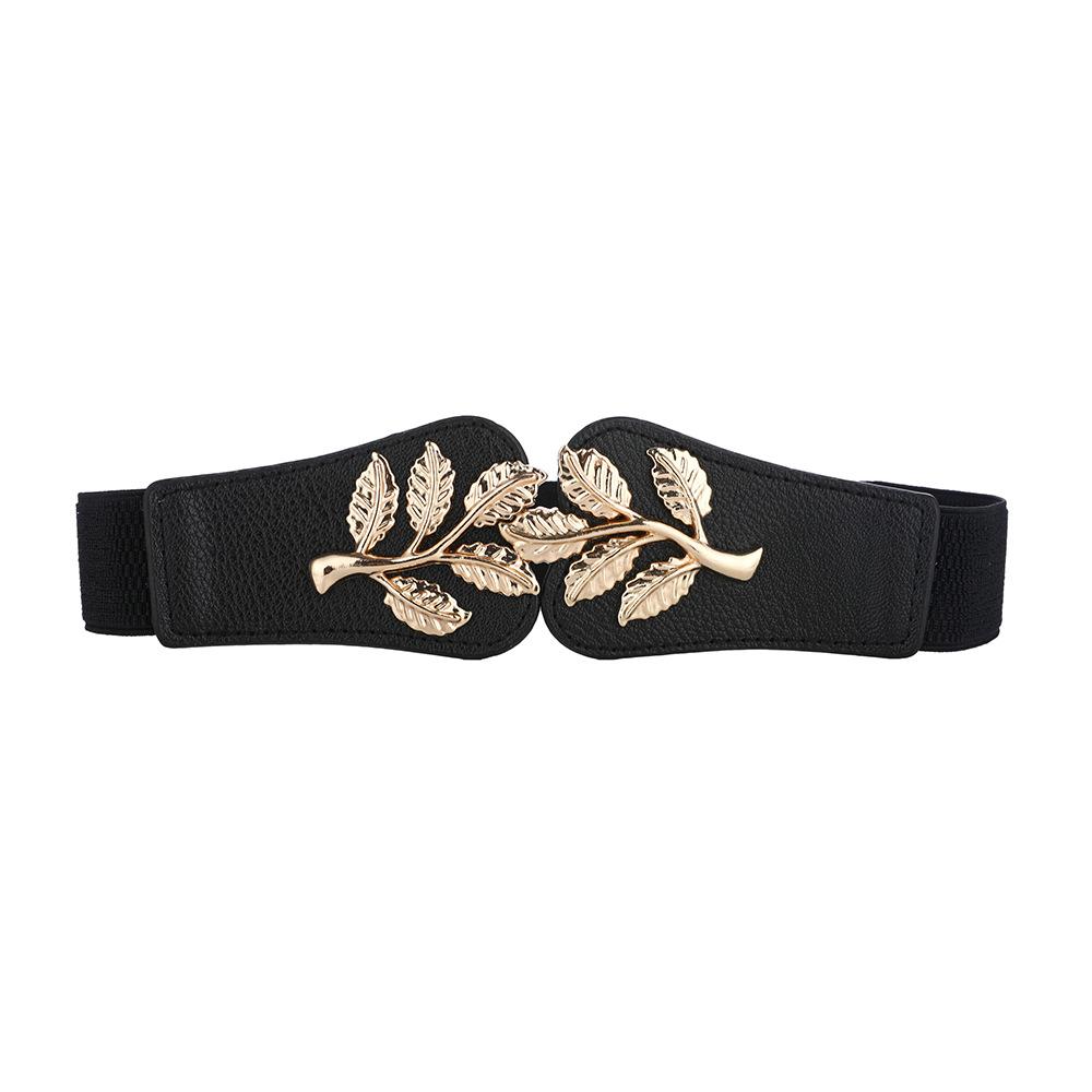 Leaf Waist Cinching Elastic Wide Waistband Decorative Dress Sweet Buckle Thin Belt