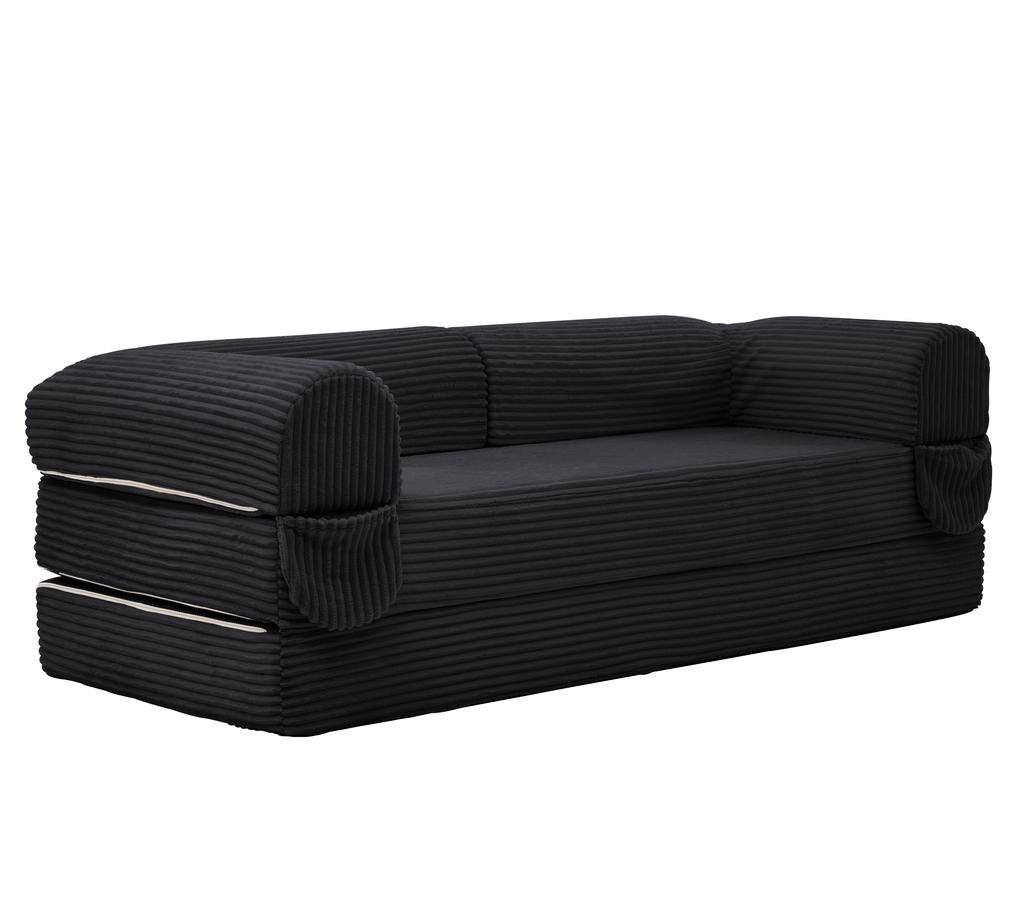 Divano-letto a 2 posti in morbido tessuto a coste, Divano letto da terra convertibile, Divano futon salvaspazio per soggiorno, appartamento e camera degli ospiti
